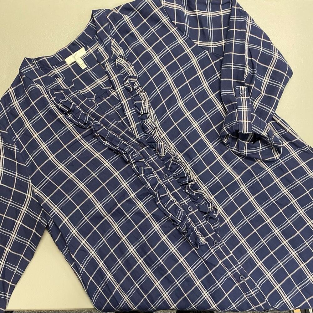 Joie Shirt Dress Jessalyn Button Up Down Plaid Blue Ruffle Neckline Size Small